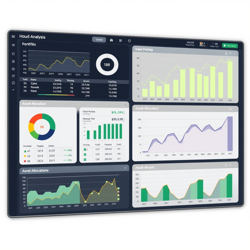 Professional portfolio analysis dashboard displaying various investment charts, performance metrics, and asset allocation graphs for Canadian investors