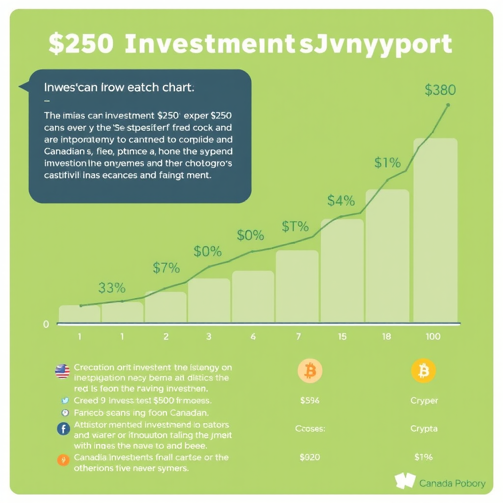 Investment growth chart showing how $250 can grow over time through various Canadian investment strategies including ETFs, stocks, and crypto