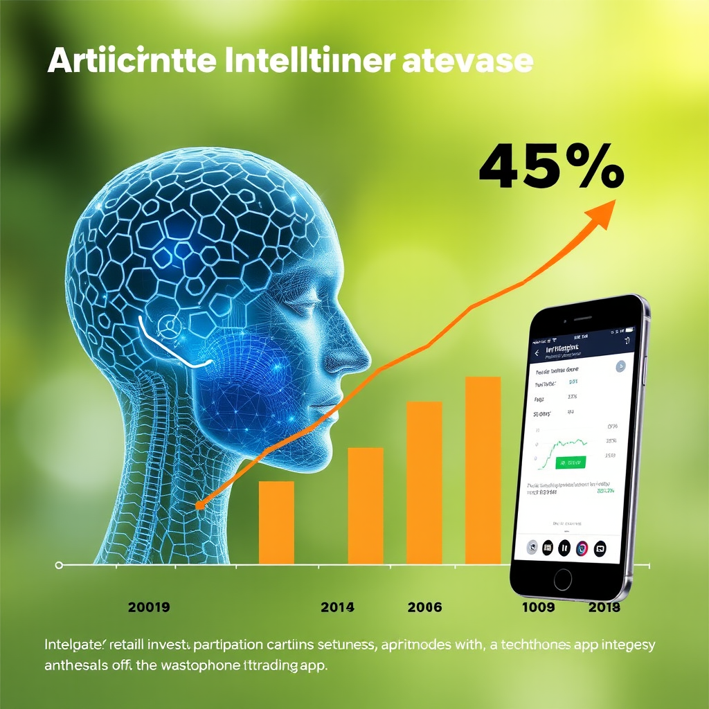 Artificial intelligence investment growth chart showing Canadian retail investor participation increasing 45% in tech sector with smartphone trading app interface