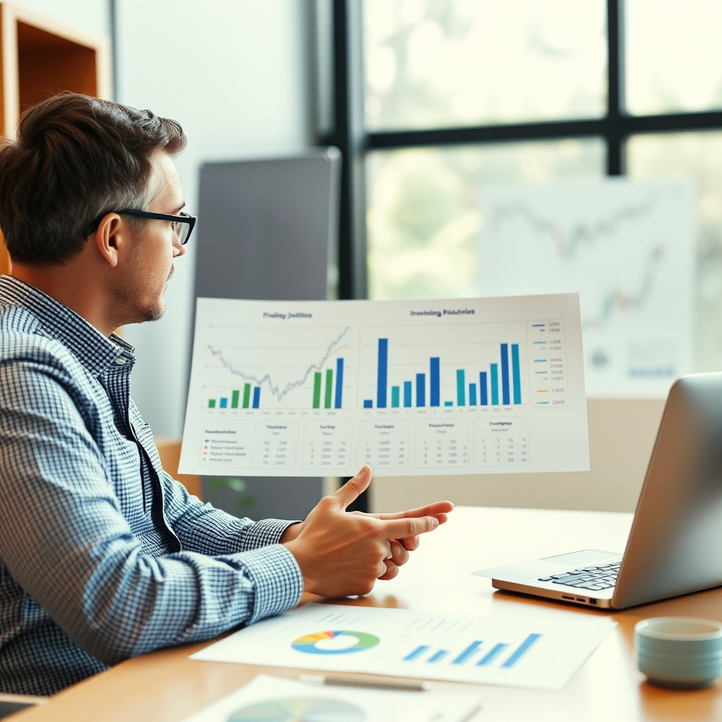 Professional meeting between Canadian investor and financial advisor reviewing investment portfolio charts and discussing strategy optimization