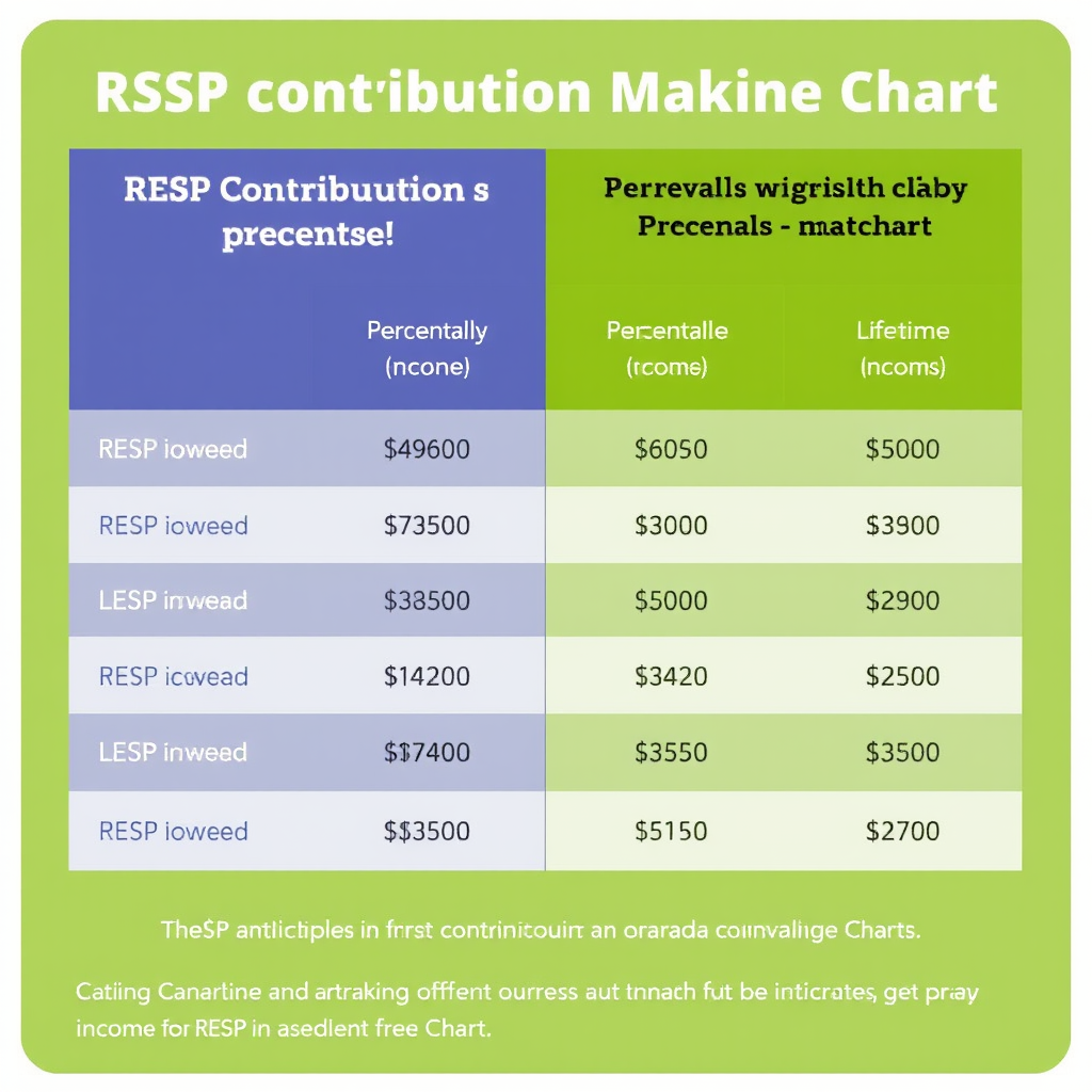RESP contribution matching chart showing Canada Education Savings Grant percentages and lifetime limits for different income levels