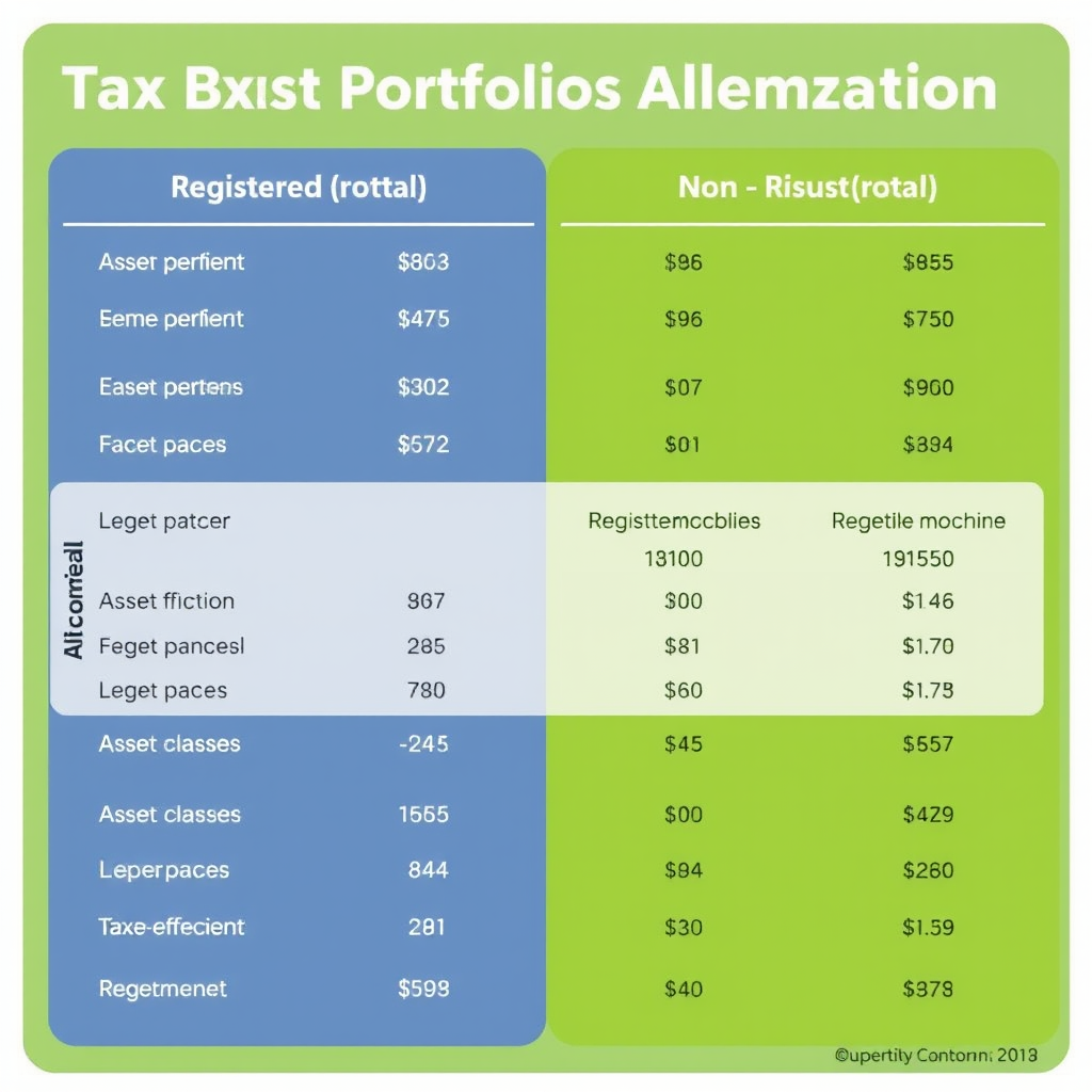Investment portfolio allocation chart showing tax-efficient placement of different asset classes across registered and non-registered accounts